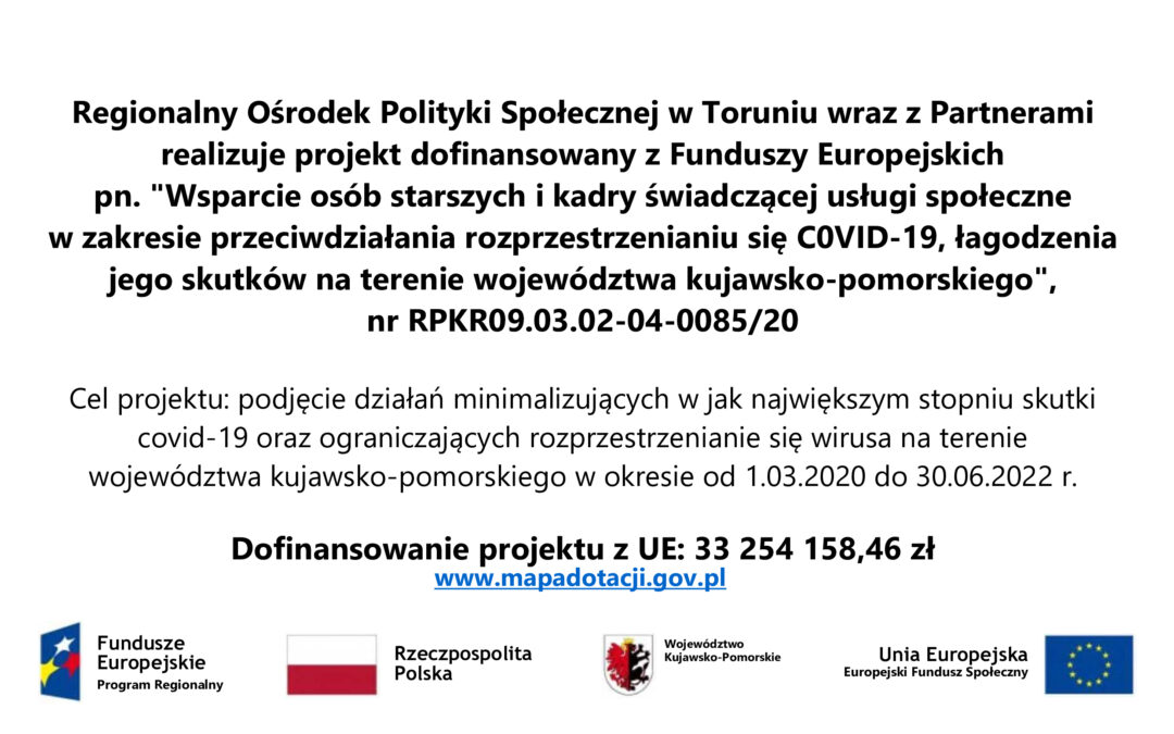 Wsparcie osób starszych i kadry świadczącej usługi społeczne w zakresie przeciwdziałania rozprzestrzenianiu się COVID-19, łagodzenia jego skutków na terenie województwa kujawsko-pomorskiego